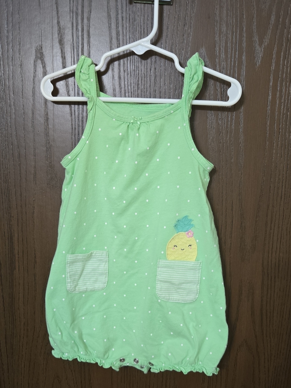 Carter's Light Green Polka Dot Tank Romper with Pineapple Patch